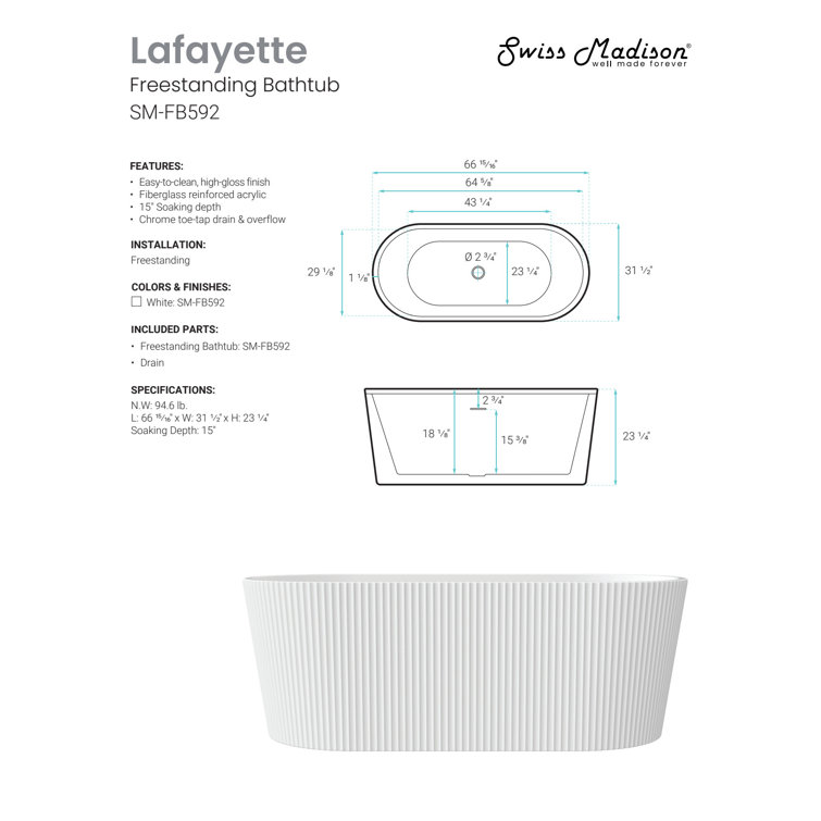 Lafayette 67" White Acrylic Freestanding Bathtub