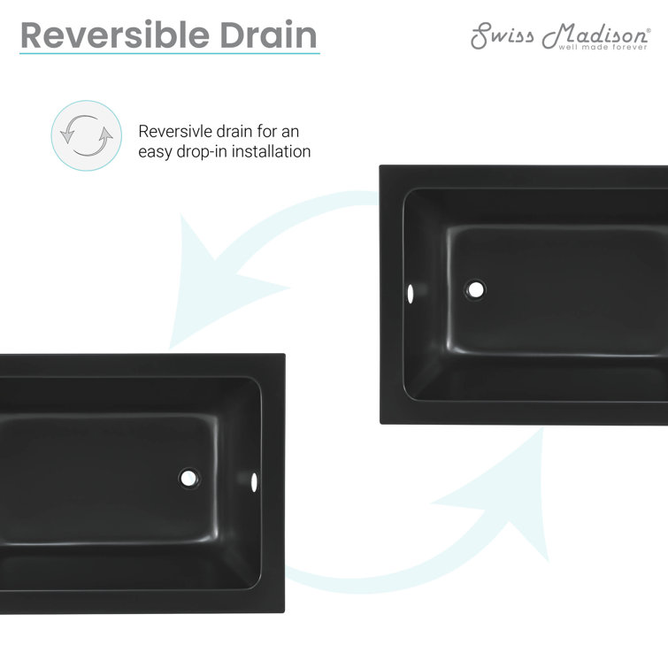 Matte Black Acrylic Drop-In Bathtub with Reversible Drain