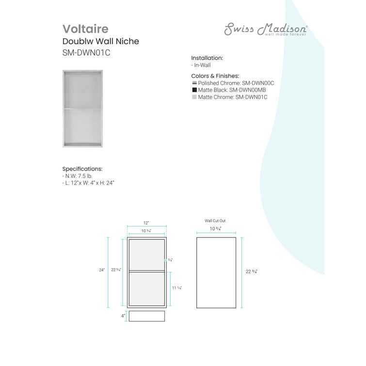 Voltaire Matte Chrome Stainless Steel Double Shelf Wall Niche