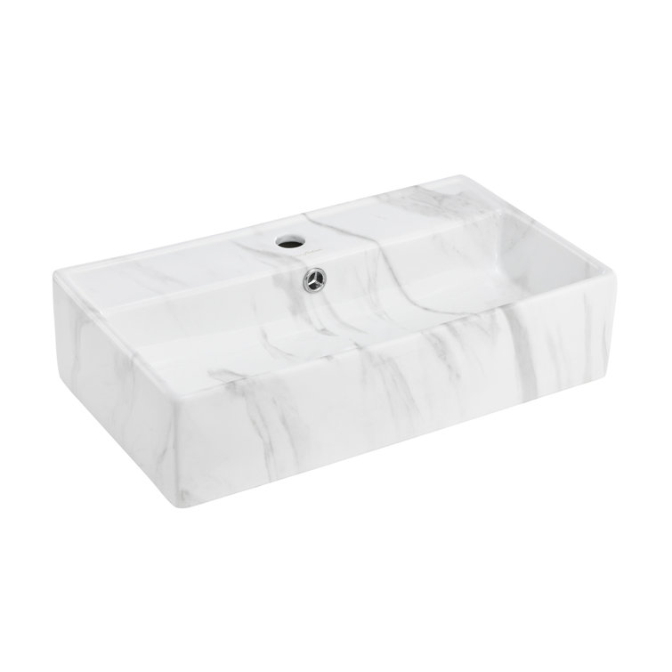 Claire 22" White Marble Ceramic Wall-Mount Bathroom Sink