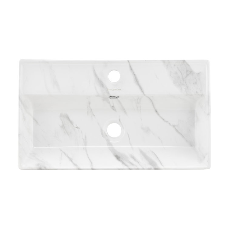 Claire 22" White Marble Ceramic Wall-Mount Bathroom Sink
