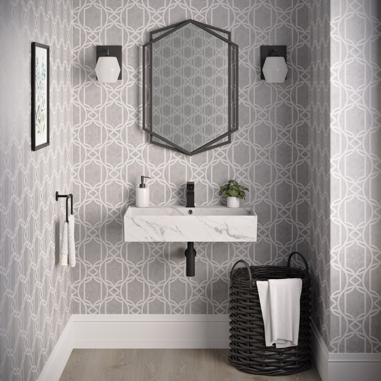 Claire 22" White Marble Ceramic Wall-Mount Bathroom Sink