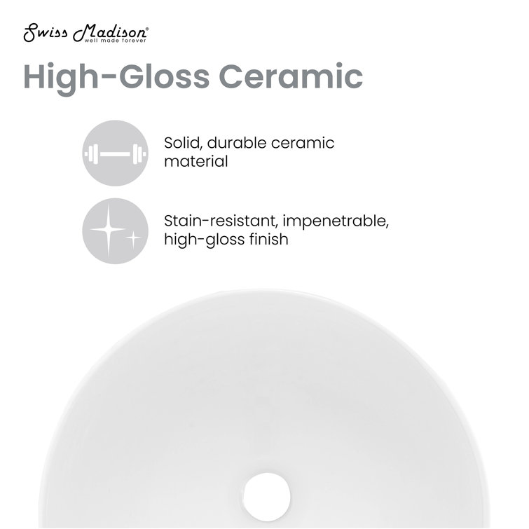 Calice 15'' White Ceramic Round Vessel Sink