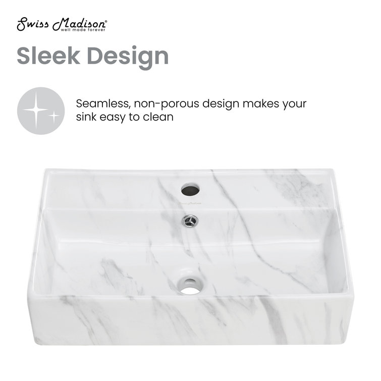 Claire 22" White Marble Ceramic Wall-Mount Bathroom Sink