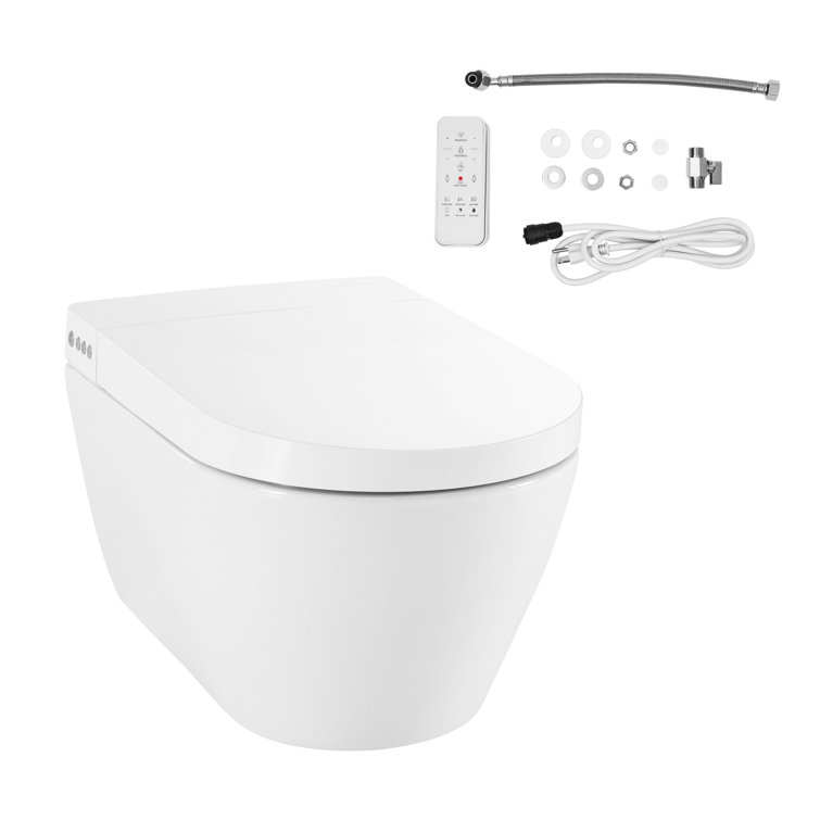 Hugo White Glossy Wall-Hung Elongated Smart Toilet with Bidet