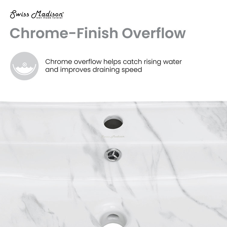 Claire 22" White Marble Ceramic Wall-Mount Bathroom Sink