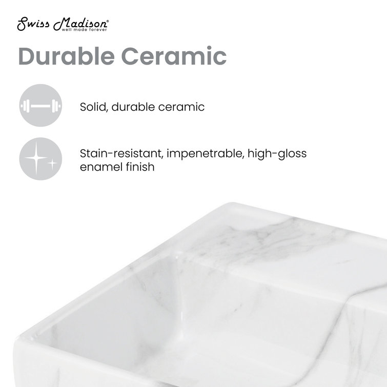 Claire 22" White Marble Ceramic Wall-Mount Bathroom Sink