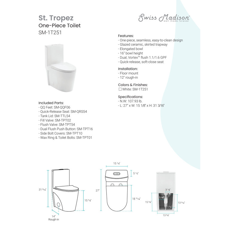 White Elongated Dual Flush High Efficiency Toilet