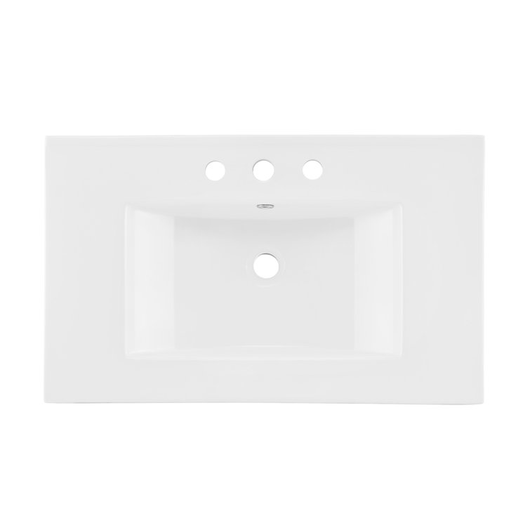 White Ceramic 30" Vanity Top Bathroom Sink with Three Holes