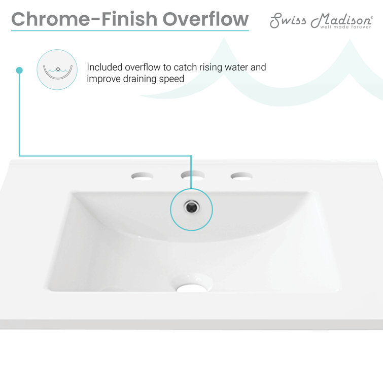 White Ceramic 30" Vanity Top Bathroom Sink with Three Holes