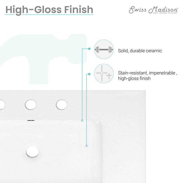 White Ceramic 30" Vanity Top Bathroom Sink with Three Holes