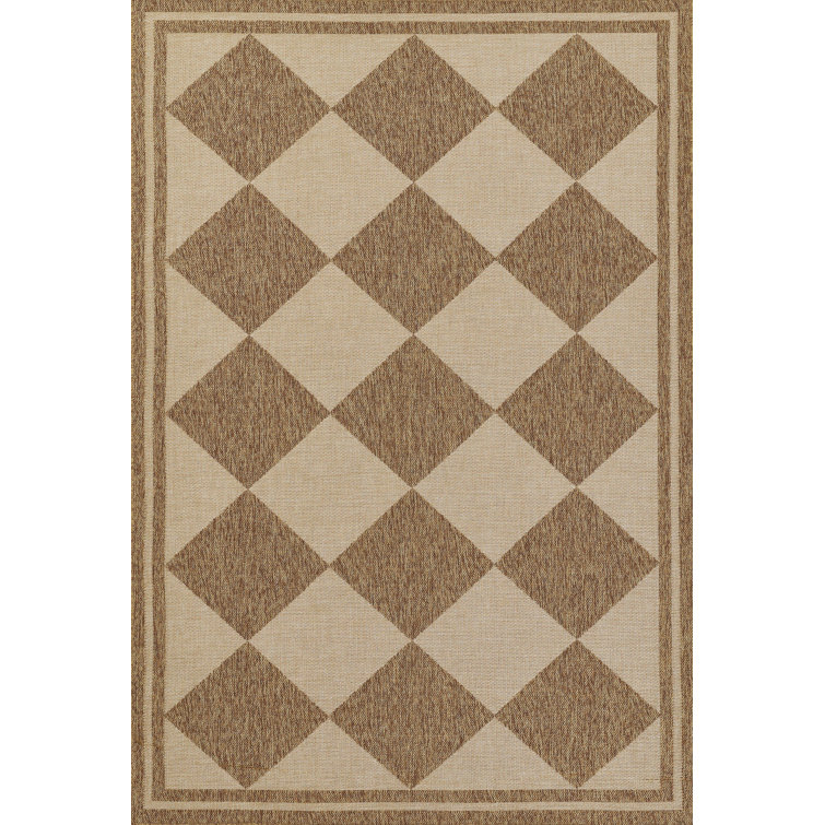 Natural Diamond Pattern Rectangular Indoor/Outdoor Rug