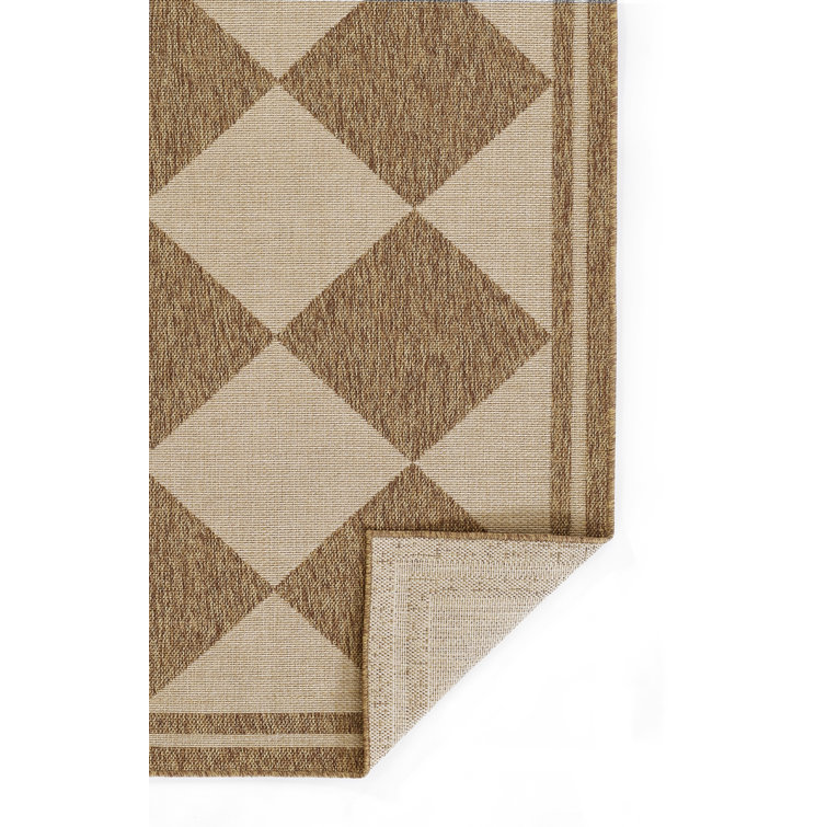 Natural Diamond Pattern Rectangular Indoor/Outdoor Rug