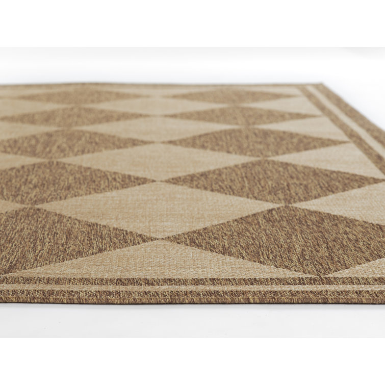 Natural Diamond Pattern Rectangular Indoor/Outdoor Rug
