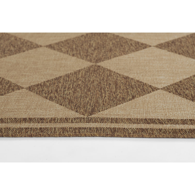 Natural Diamond Pattern Rectangular Indoor/Outdoor Rug