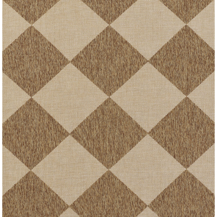 Natural Diamond Pattern Rectangular Indoor/Outdoor Rug
