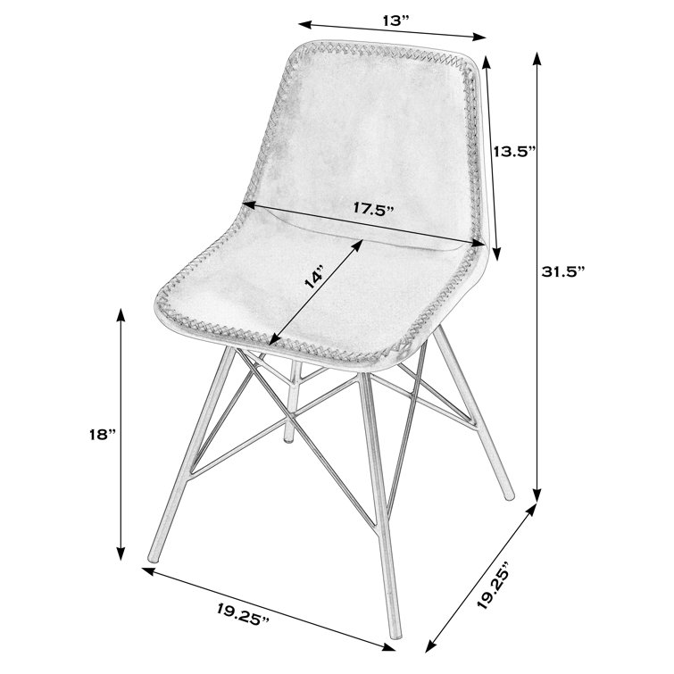 White Leather Mid-Century Modern Side Chair with Iron Legs