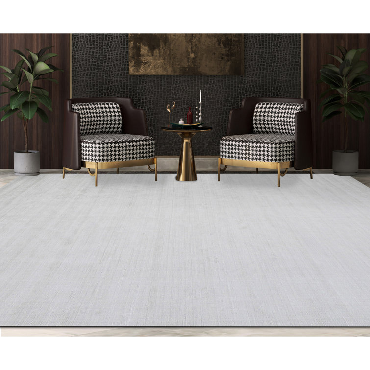 Hand-Knotted Gray Silk and Cotton Rectangular Area Rug