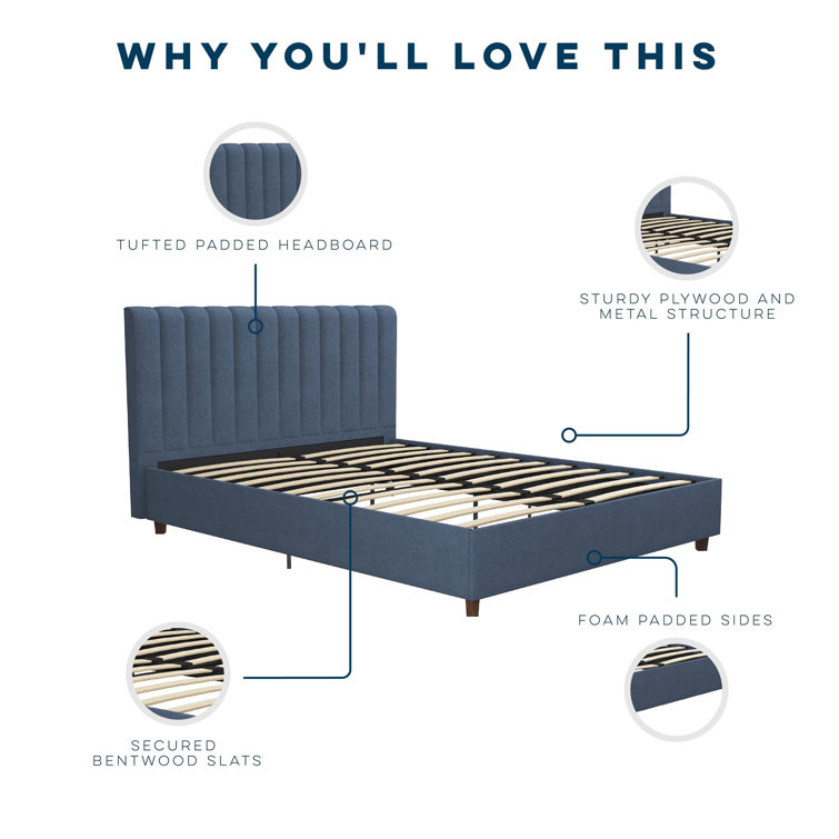 Elegant Queen-Sized Brittany Platform Bed with Tufted Linen Upholstery