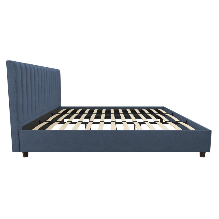 Brittany Blue Linen King Upholstered Platform Bed with Tufted Headboard