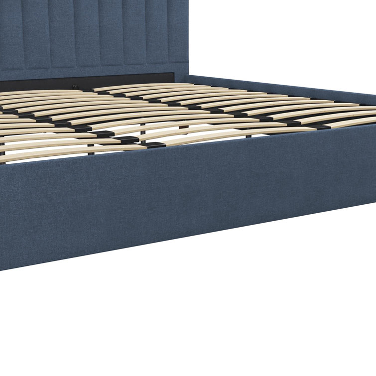 Brittany Blue Linen King Upholstered Platform Bed with Tufted Headboard
