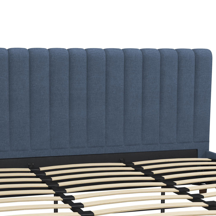Brittany Blue Linen King Upholstered Platform Bed with Tufted Headboard