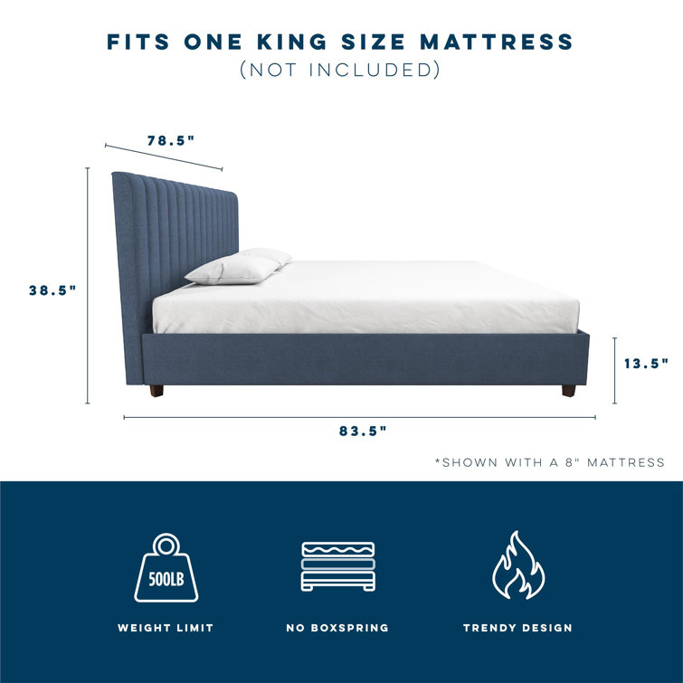 Brittany Blue Linen King Upholstered Platform Bed with Tufted Headboard