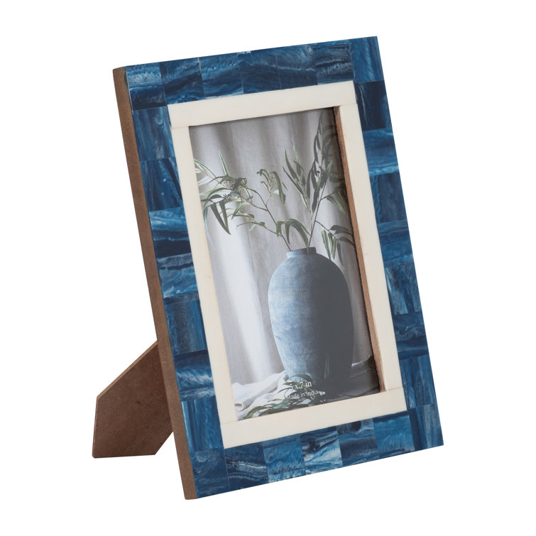Navy Blue and White Glass Tabletop Picture Frame