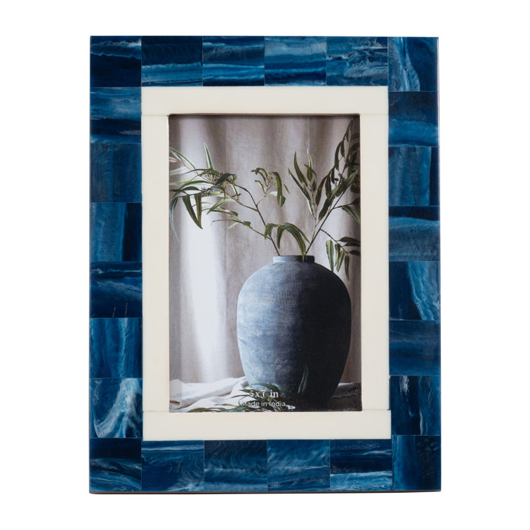 Navy Blue and White Glass Tabletop Picture Frame