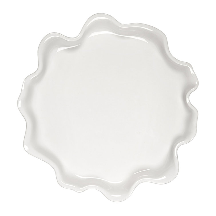 White Ceramic Ruffled Edge Serving Platter, 14"