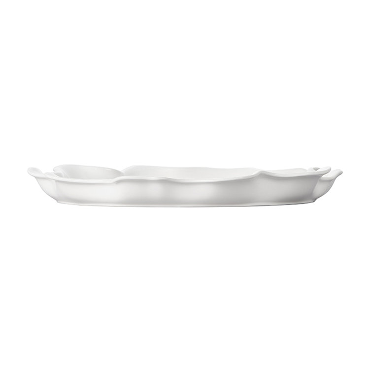 White Ceramic Ruffled Edge Serving Platter, 14"