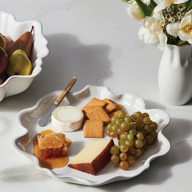 White Ceramic Ruffled Edge Serving Platter, 14"