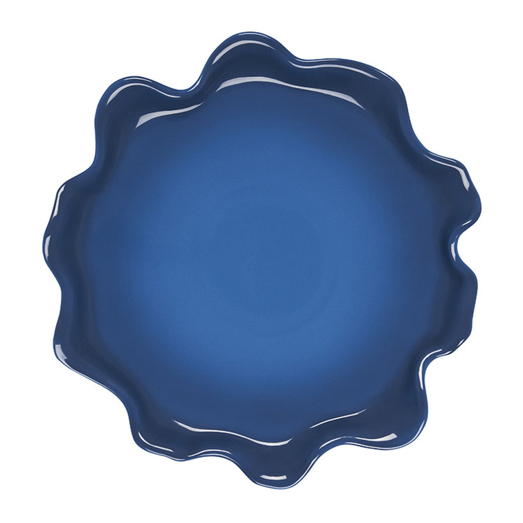 Blue Ombre Ceramic Serving Platter with Ruffle Design