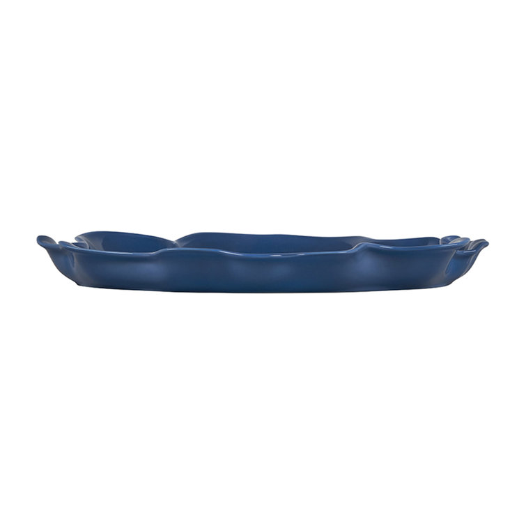 Blue Ombre Ceramic Serving Platter with Ruffle Design