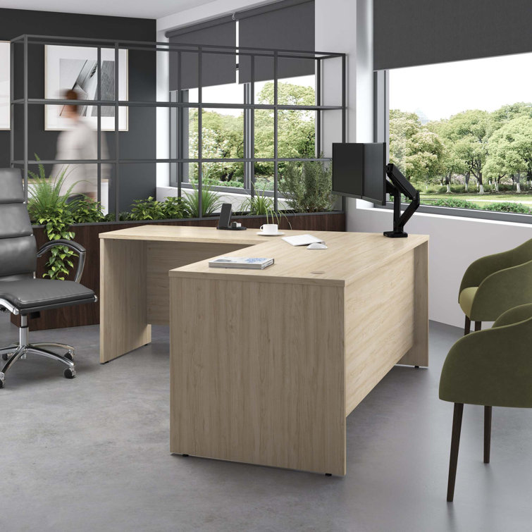 Natural Elm L-Shaped Corner Desk with Drawer