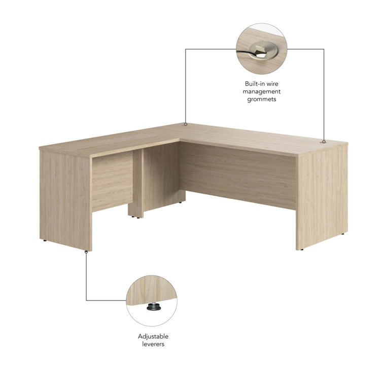 Natural Elm L-Shaped Corner Desk with Drawer