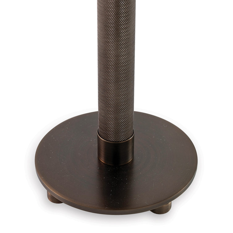 Antiqued Bronze Industrial Table Lamp with Beige Linen Shade