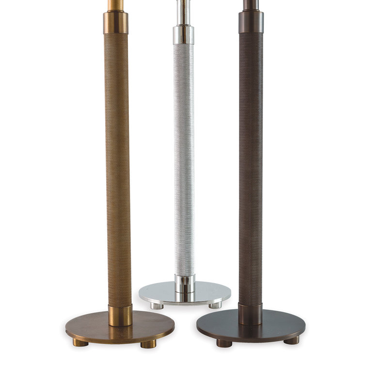 Antiqued Bronze Industrial Table Lamp with Beige Linen Shade