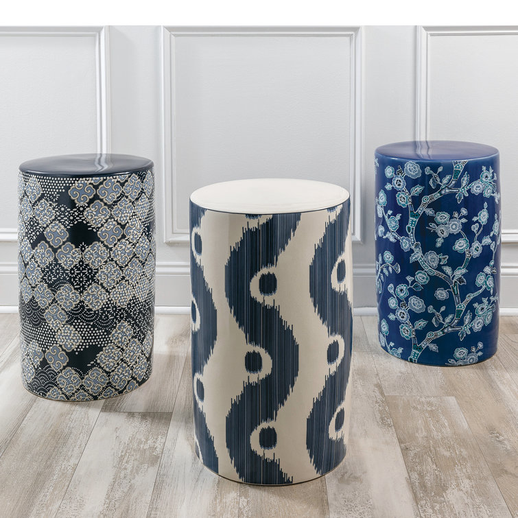 Blue and White Porcelain Round Accent Stool