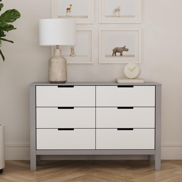 Gray and White Double 6-Drawer Modern Dresser