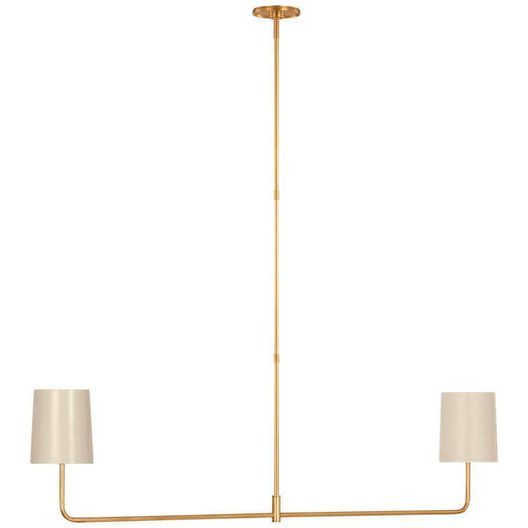 Ivory and Gold Linear Metal 2-Light Chandelier