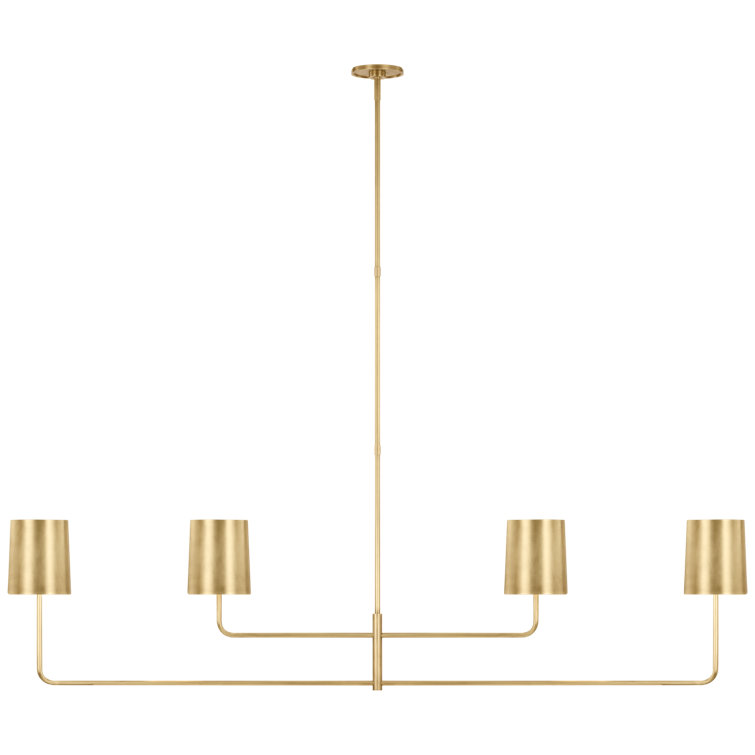 Soft Brass 4-Light Linear Chandelier with Gold Shades