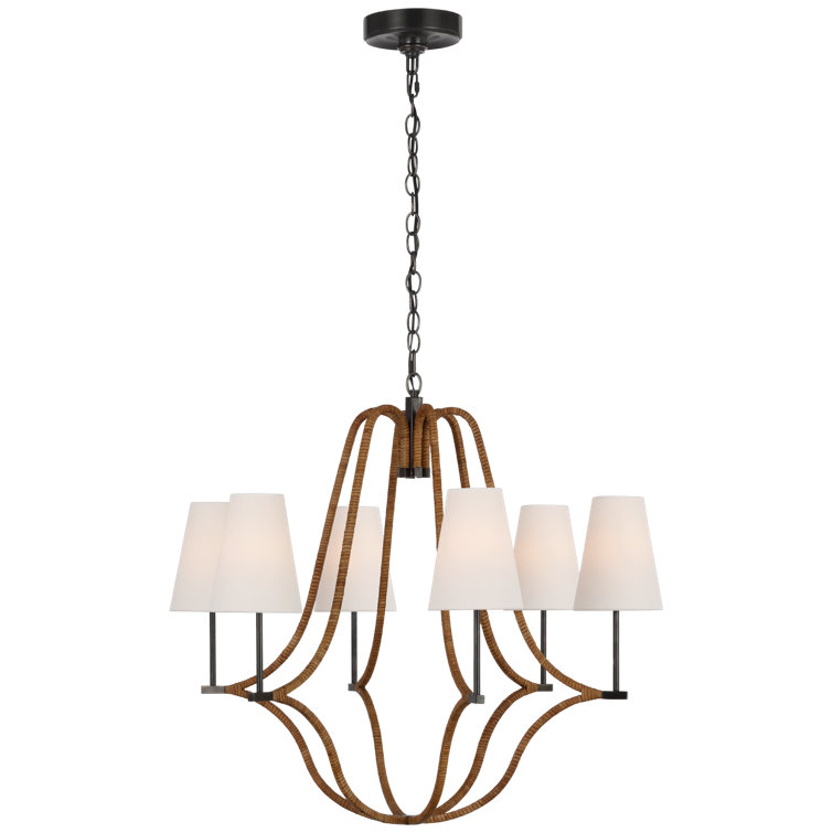 Biscayne Bronze and Natural Rattan 6-Light Chandelier