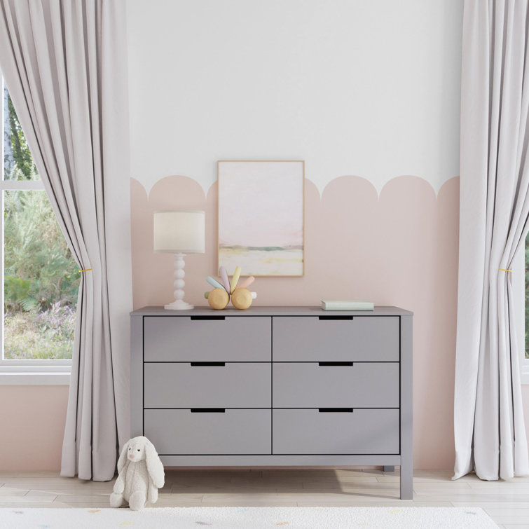 Gray Pine Wood Double Nursery Dresser with Soft Close Drawers