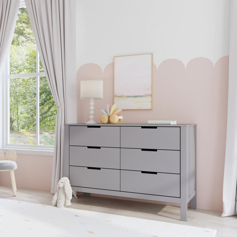 Gray Pine Wood Double Nursery Dresser with Soft Close Drawers