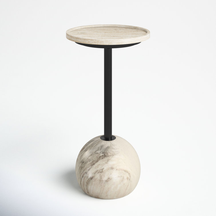 Round White Marble and Black Metal Pedestal End Table