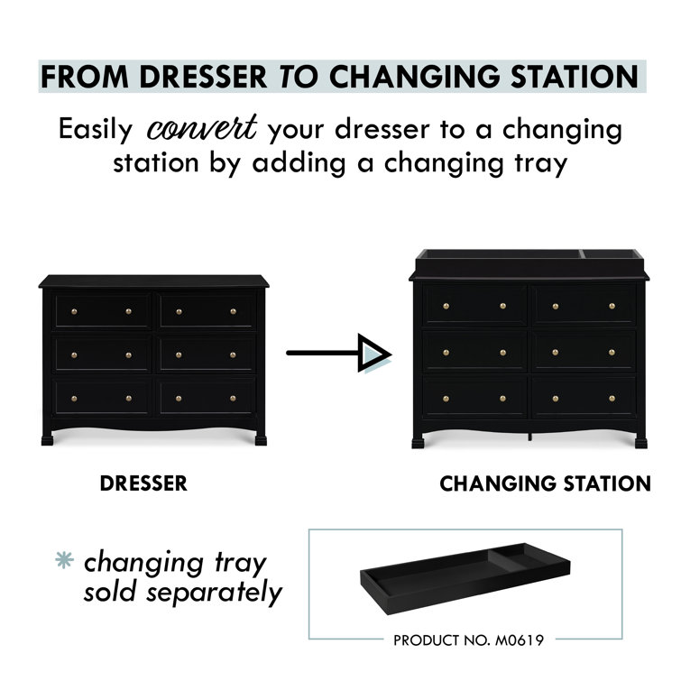 Ebony Horizontal Double Nursery Dresser with 6 Spacious Drawers