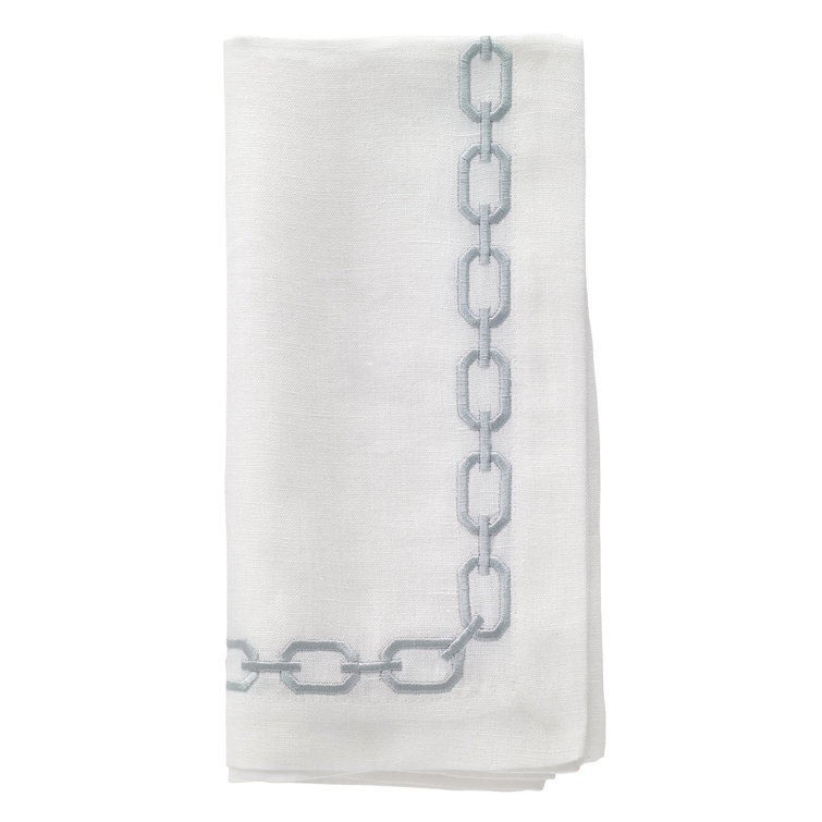 Celadon Embroidered Linen Napkins Set of 4