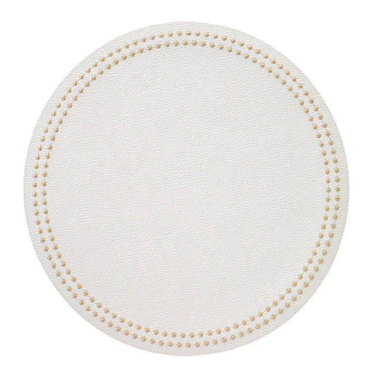 Gold and Antique White Vinyl Embroidered Round Placemat