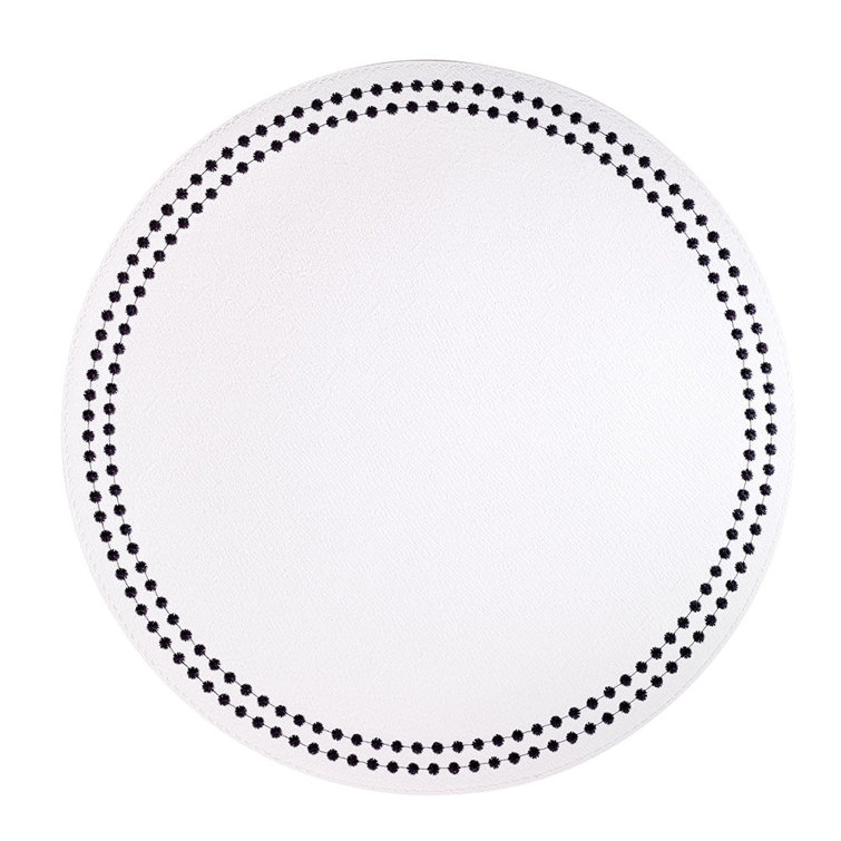 Black and White Vinyl Embroidered Round Placemat Set